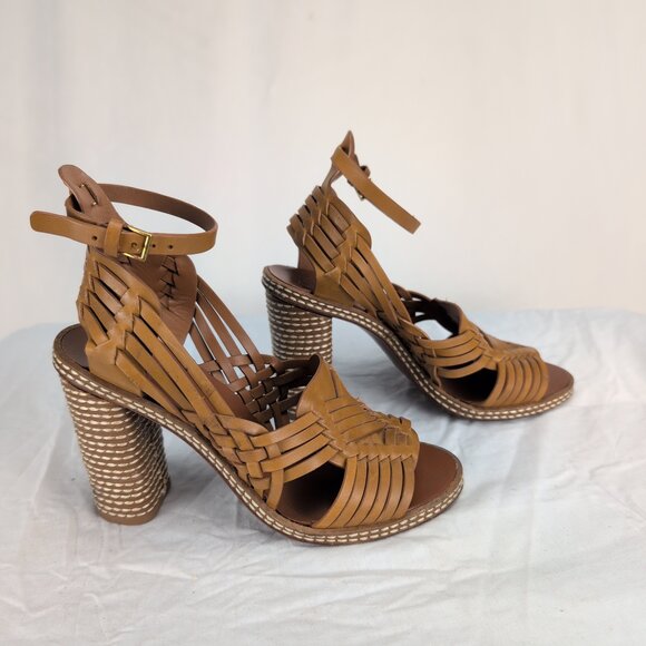 Tory Burch Woven Leather Ankle-Strap Block Heel Sandals Sz 6 - Picture 8 of 9